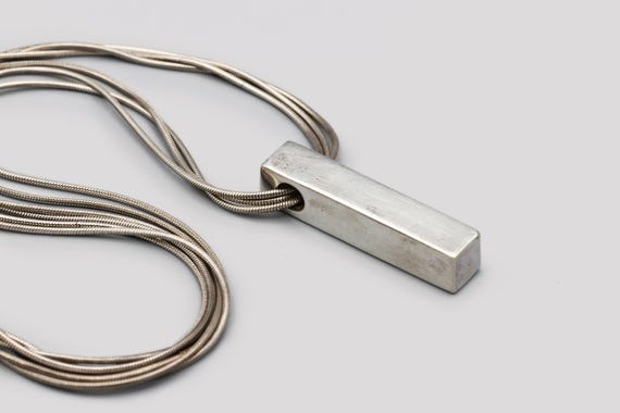 Sterling Snake Necklace With Solid Silver Bar Pen… - image 1