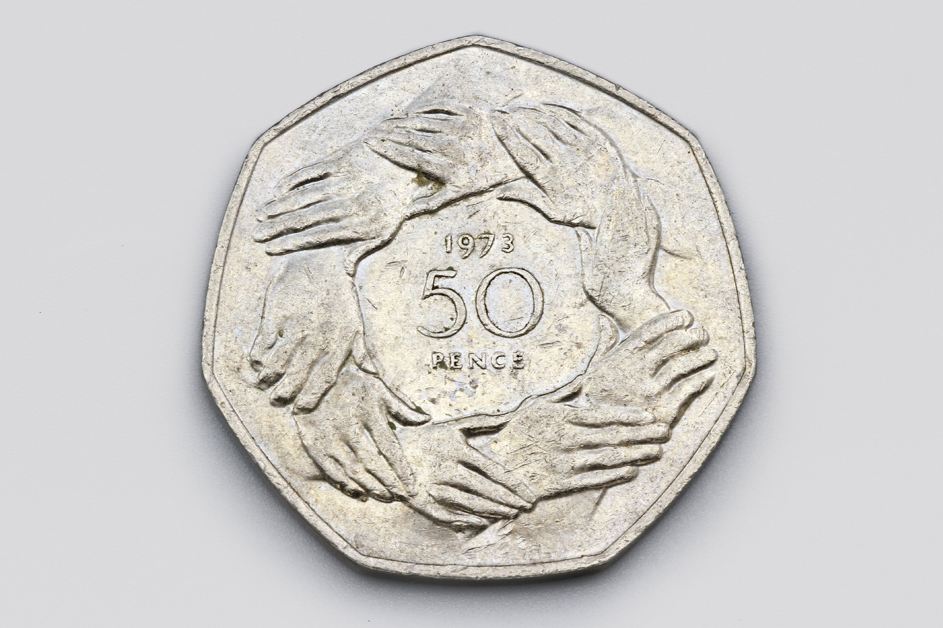 1973年イギリス硬貨50ペンス、エリザベス2世の肖像、EEC加盟国、欧州