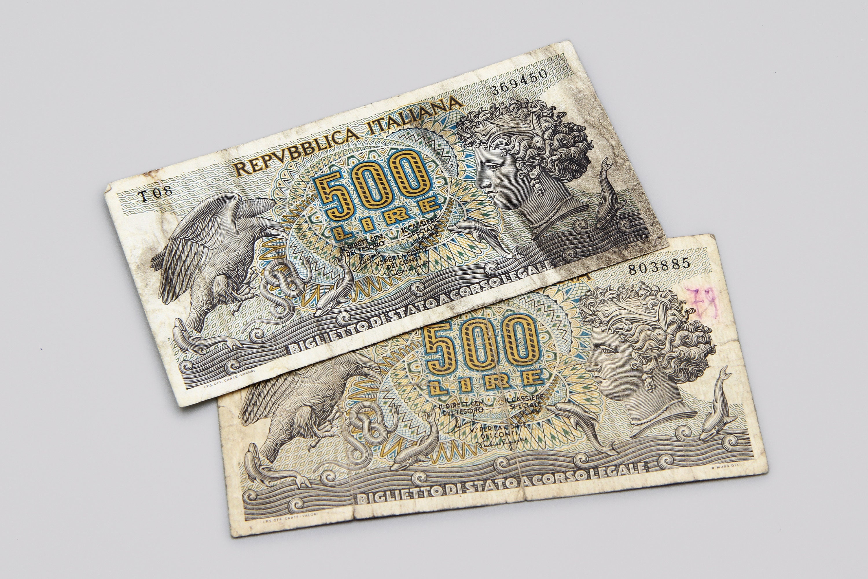 Two Italy 500 Lire Banknotes 1966, Italian Paper Money, Five