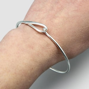 Signed 925 Silver Hook and Eye Bangle, Sterling Silver Thin