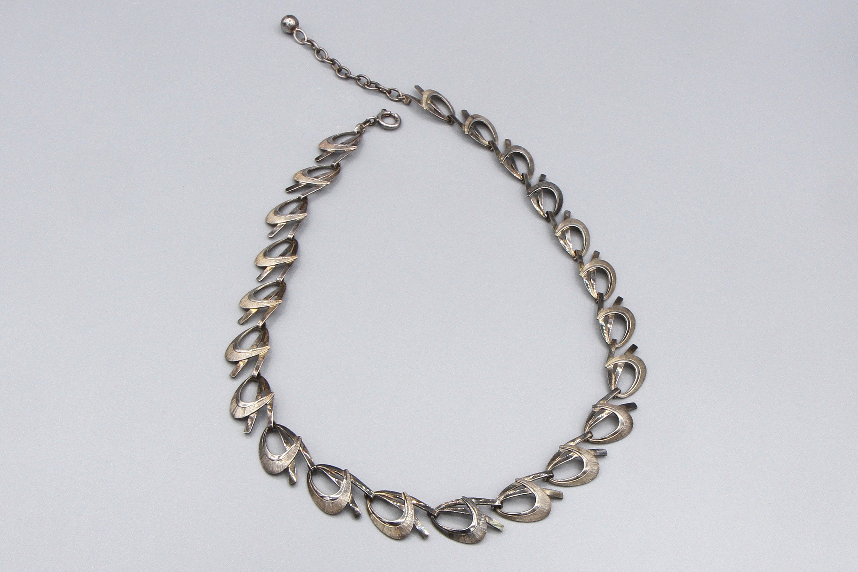 Antique 1920s 835 Silver Chain Link Necklace, Handmade Art Deco Curved ...