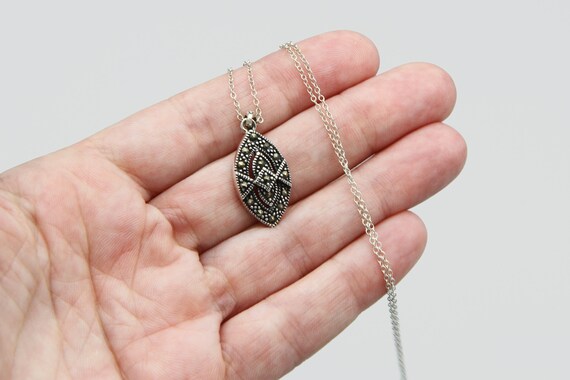 Sparkling Marcasite Pendant Necklace, Antique 40s… - image 2