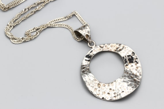 Minimalist Curvy Pendant Necklace, Hammered Sterl… - image 1