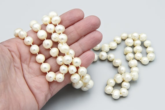 Collier Perles D'eau Douce - Longueur 48 Cm, Perles 10 Mm - Noué Main - Très Bon état Occasion
