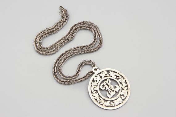 Extra Large Etched Sterling Initial H Pendant Nec… - image 2