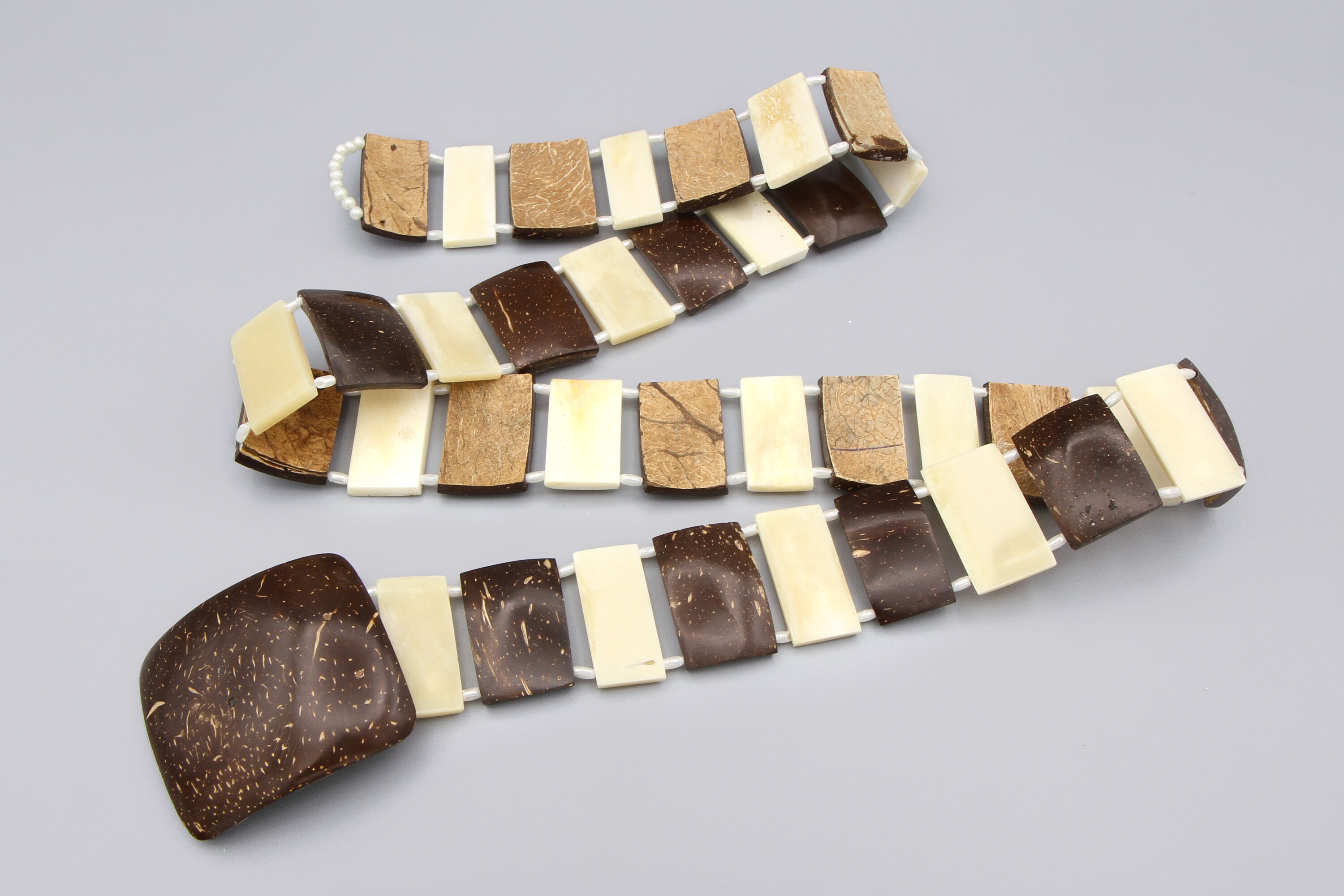 Coconut Shell And Mother Of Pearl Adjustable Belt, Brown Beige Coconut Shell and Mother of Pearl Adjustable Belt, Brown  main image 2