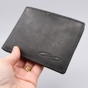 Cartera de hombre de piel sintética negra sin usar, cartera plegable de piel vegana con bolsillos, monedero nuevo con billetes antiguos, cartera tipo cartera Passcase