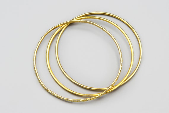 3 Gold Plated Bangles, Thin Gold Metal Bracelets,… - image 5