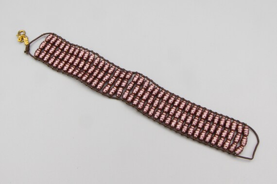 Marsala Purple Beaded Faux Pearl Bracelet, Vintag… - image 5