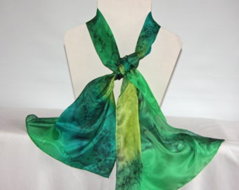 Dark Green, Spring Green, Lime Green and Emerald Green hand dyed Long Silk Scarf, gift boxed scarf