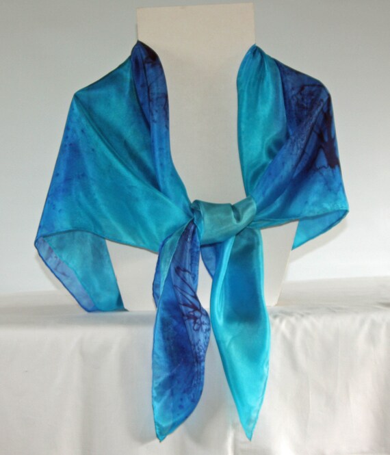 gift boxed hand washable silk Accessories Scarves & Wraps Scarves Royal Blue and Turquoise Square Silk Scarf Hand Dyed Navy Blue Head scarf 
