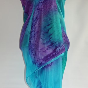 Emerald Green Turquoise Blue and Purple Silk Sarong, Silk Wrap, Silk Coverup, Gift boxed Silk Shawl
