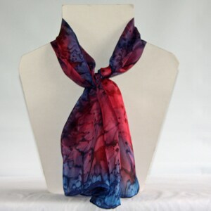 Navy Blue and Red hand dyed  Long Silk Scarf, Small Silk Scarf, Silk Necktie, gift boxed scarf