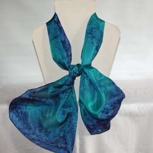 Navy Blue & Emerald Green Long Silk Scarf, Silk Necktie, Gift Boxed scarf