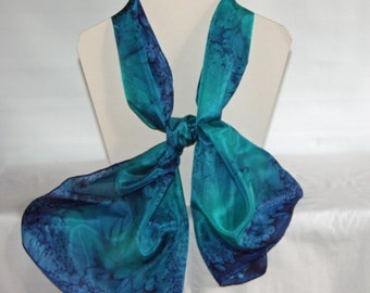 Navy Blue & Emerald Green Long Silk Scarf, Silk Necktie, Gift Boxed scarf