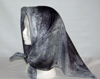 Pale Grey and Black Square Silk Head Scarf, gift boxed headscarf