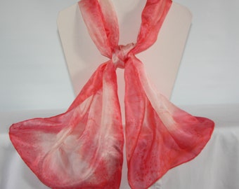 Corail Rouge et Crème teint à la main Longue Soie, moyenne, cravate en soie, écharpe en boîte cadeau