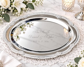Personalized Stainless Steel Plate, Custom Family Name Dish, Decorative Serving Tray, Wedding Keepsake, Anniversary Gift