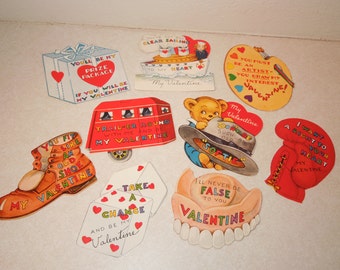 Lot of 9 Vintage Valentines - Humorous Themes