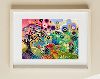 Swirly Tree Landscape Pop Art Print Signed by Artist Natasha Bouchillon