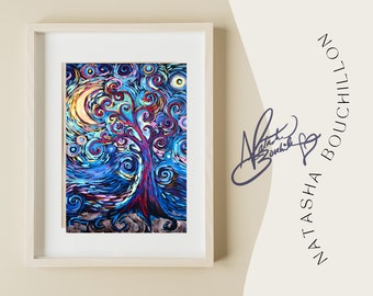 Swirly Tree Night Sky Impressionist Art Print Signed by Artist Natasha Bouchillon