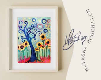 Sunflower Swirly Tree Floral Pop Art Print Signed by Artist Natasha Bouchillon