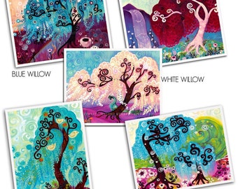 Swirly WILLOW Tree Set of 5  ORIGINAL Pop Art Prints  by Natasha Wescoat 8x10 12x16