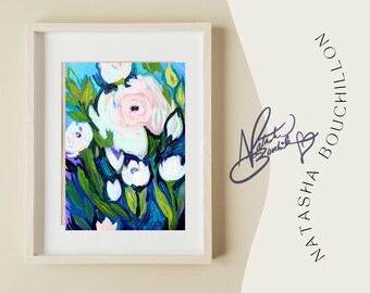 White Roses Floral Pop Fine Art Print Signed by Artist Natasha Wescoat Bouchillon