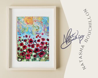 Red Poppy Field Floral Art Print Signed by Artist Natasha Bouchillon