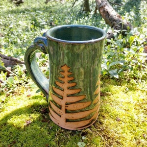 Taza de helecho, taza de cerámica hecha a mano, cerámica de helecho, taza verde, taza azul verdosa