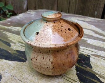 Pottery Lidded Container, Large Garlic Ginger Salt Jar