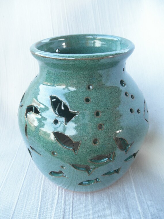 Items similar to Candle Lantern, Carved Pottery Lantern on Etsy