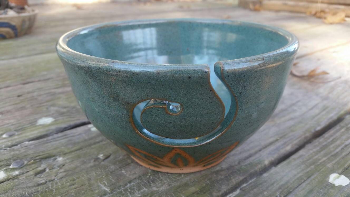 Yarn Bowl, Blue Pottery Yarn Ball Bowl, Handmade Pottery