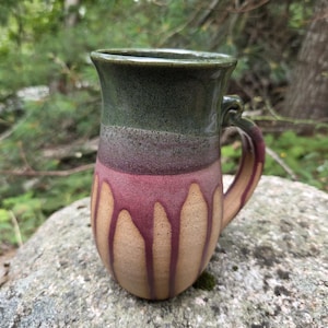Pottery Mug, Blue and Purple Drippy Glaze, Two Cup Coffee Mug