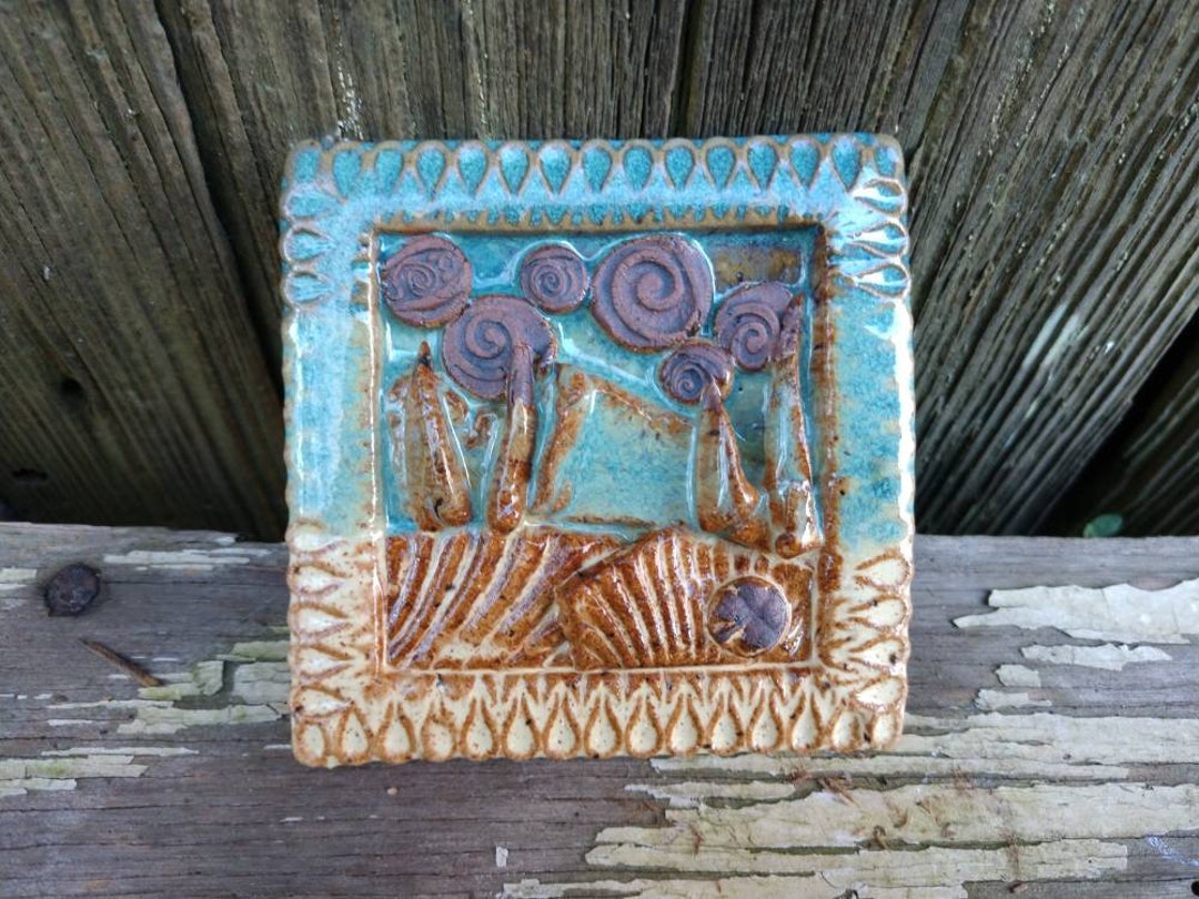 Fine Art Pottery Starry Night Ceramic Landscape Art Etsy