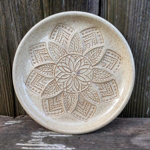 Pottery Mandala Plate, Soap Dish, Ring Dish, Stamped Mandala Pottery