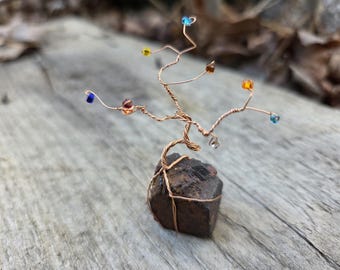 Fruits of the Spirit Tree, Wire Tree Sculpture on Limonite Stone Cube
