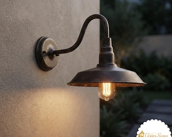 Rustic Outdoor Gooseneck Wall Lamp Handmade Metal Barn Sconce Light 110V 220V Exterior Lighting For Porch Patio Garden