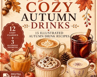 Autumn Drink Recipes Printable, 15 Cozy Fall Drink Recipe Cards, Hot Drinks PDF, Fall Recipe Book, Digital Download