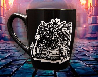 Mimic Fantasy Dungeon Monster Engraved Ceramic Mug - Treasure Chest Cup