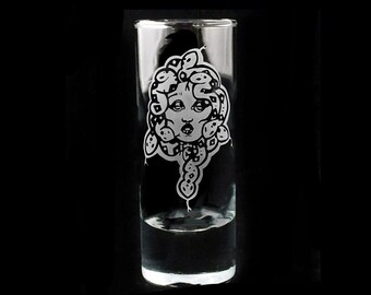 Medusa's Head Sand Blasted Engraved Shot Glass Gift