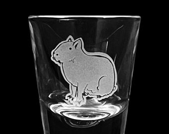 Cute Little Capybara Sand Blasted Engraved Shot Glass Adorable Animal Gift