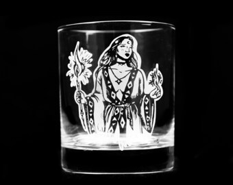 Fantasy Magical Fire Mage Engraved Whiskey Glass - Dishwasher Safe Lowball