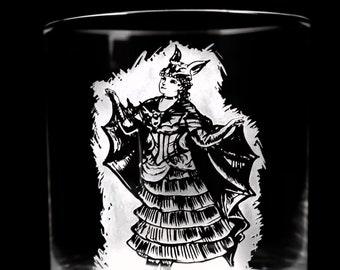Victorian Bat Lady Whiskey Glass - Dishwasher Safe Engraved Lowball