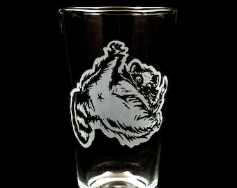 Fat Roly Poly Racoon Butt Engraved Beer Glass - Dishwasher Safe Pint