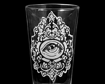 Big Eyed Art Dark Academia Beer Glass- Dishwasher Safe Pint