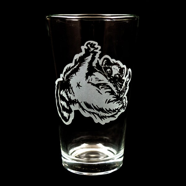 Fat Roly Poly Racoon Butt Engraved Beer Glass - Dishwasher Safe Pint