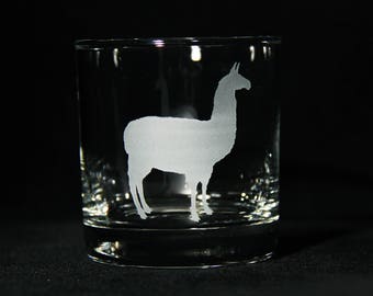 Llama Custom Etched Whiskey Lowball Rocks Glass