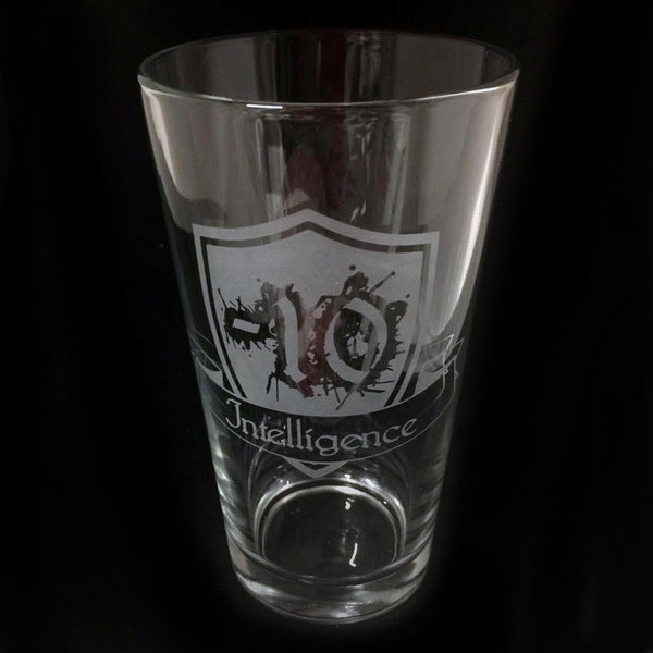 RPG Stat -10 Intelligence Attribute Design Custom Etched Pint Beer Glass