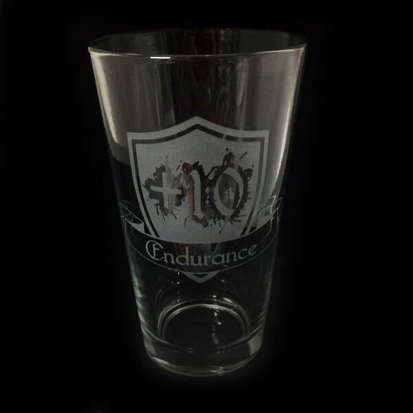 RPG Stat +10 Endurance Attribute Design Custom Etched Pint Beer Glass